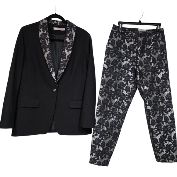 Asos Black and Gray Floral Blazer and Pants Set - Picture 1 of 16